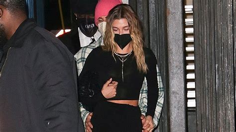 hailey baldwin wears black slit dress to dinner with justin bieber hollywood life