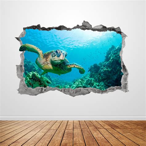 Sea Turtle Wall Decal Smashed 3d Graphic Ocean Animal Wall Art Etsy