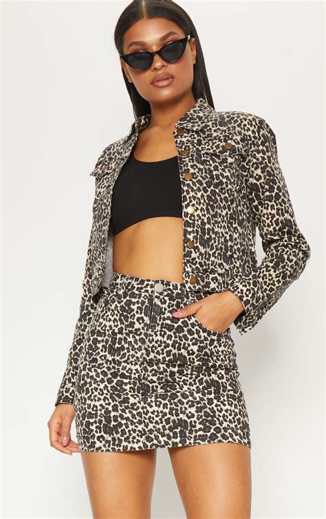 Leopard Print Denim Jacket Denim Prettylittlething Usa