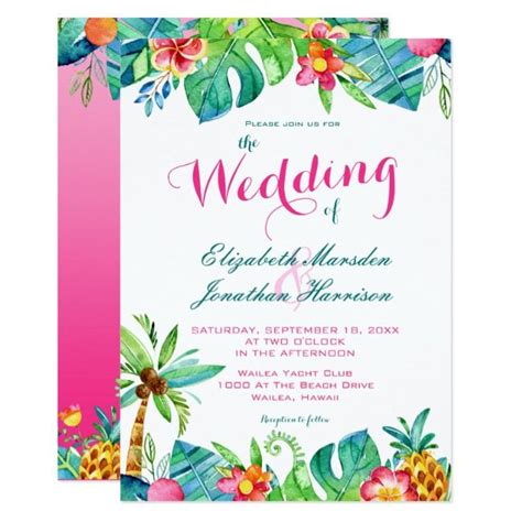 Browse & customize 70+ wedding invitations templates and designs. Tropical Beach Pink Teal Floral Ombre Wedding Invitation ...