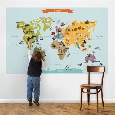 World Map Kids World Map Poster Educational Map For Kids Etsy