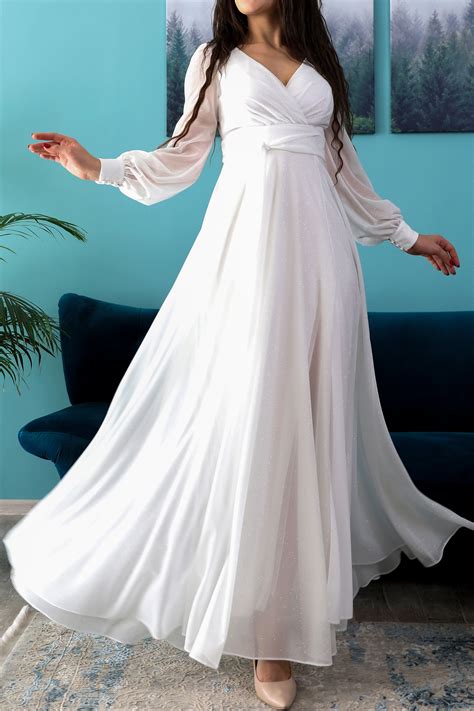 White Chiffon Wedding Maxi Dress Etsy