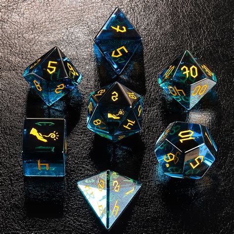 Custom Stone Dnd Dice Set Bluish Glass Dnd Dice Set Wizard Dungeons And