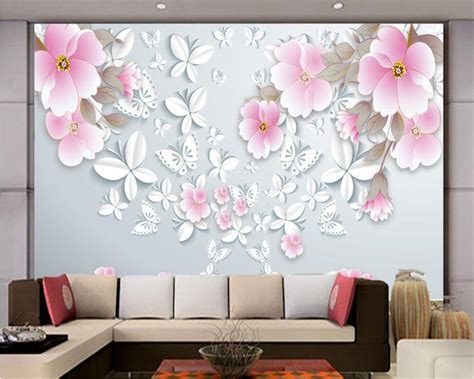 Beibehang Custom Wallpaper Stereo Butterfly Group Hand Painted Flower