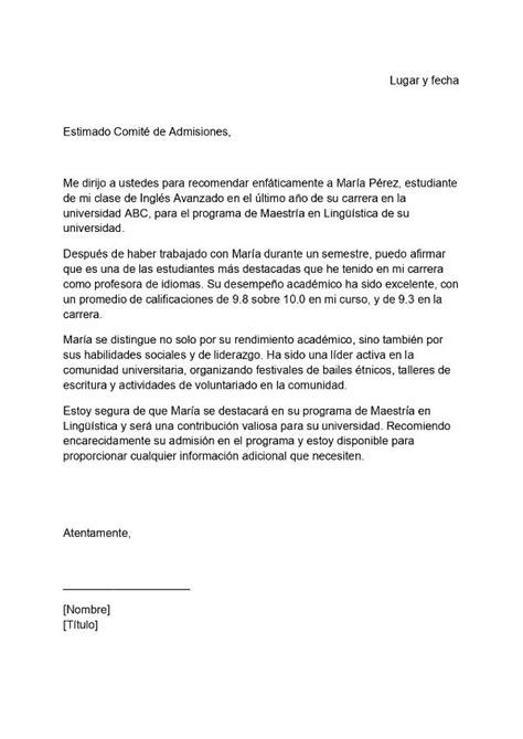 Modelos De Carta De Recomendaci N Acad Mica Para Maestr A