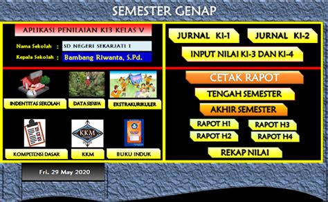 Admin berusaha untuk menyederhakan agar memudahkan anda jadi semuanya dirangkum dalam 1 aplikasi untuk semua kelas sd juga untuk 2 semester baik ganjil maupun genap. Download Aplikasi Raport K13 Kelas 5 Semester 2 Revisi Terbaru - Mariyadi.com