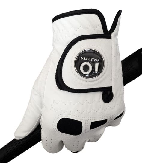 Mens Golf Gloves Leather Fit Magnetic Ball Marker White Rain Grip Pick