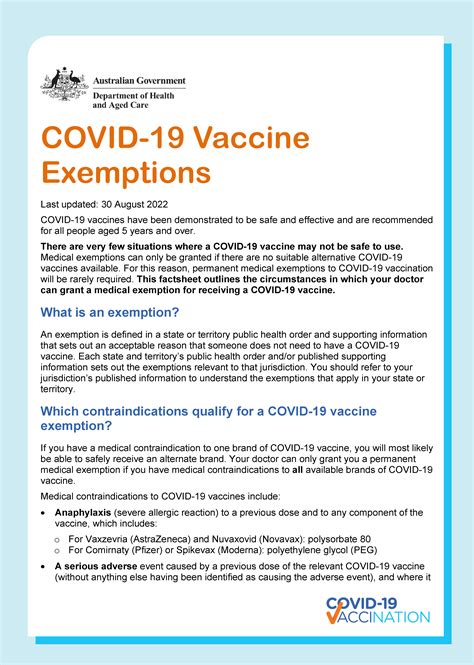 COVID 19 Vaccine Exemption Fact Sheet Australian Government