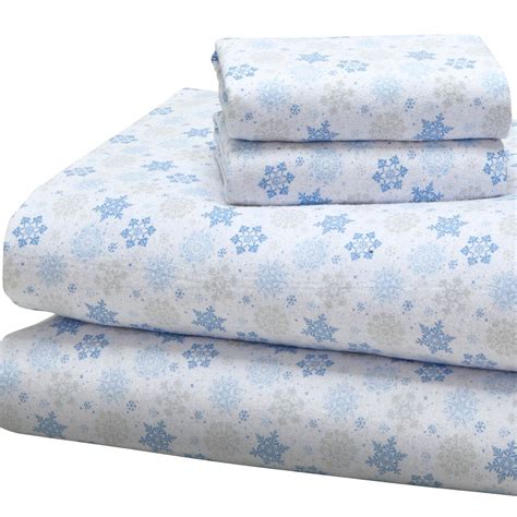 Blue Snowflake Cotton Flannel Sheets Set Warm Sheets Walter Drake
