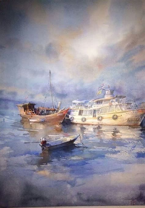 Learning watercolour painting has been on my mind a lot lately and luckily there are so many watercolour painting tutorials these days that it's easy to get started! Watercolor landscape sea ocean water boats ships | Watercolor art, Watercolor paintings ...