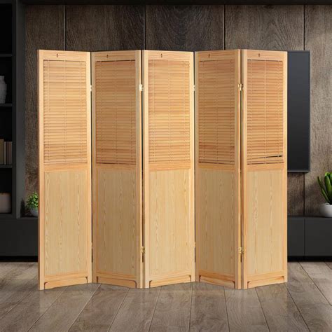 Oriental Furniture Natural 6 Ft Tall Adjustable Shutter 5 Panel Room
