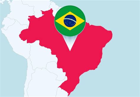 Premium Vector America With Selected Brazil Map And Brazil Flag Icon