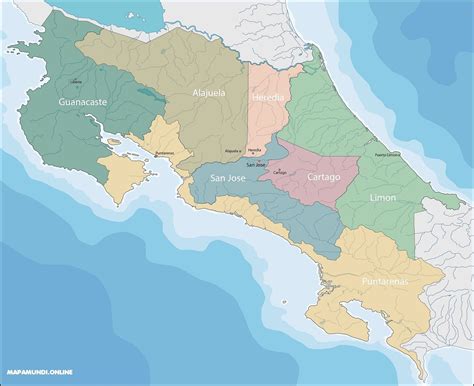 ⊛ Mapa De Costa Rica ·🥇 Político And Físico Imprimir Colorear 2022