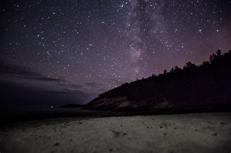 Night Sky On Sand Beach Bar Harbor Maine For Best Star Gazing Maine