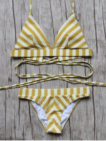 31 OFF Strappy Striped Padded Bikini Set Rosegal