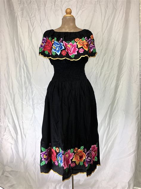 Off The Shoulder Black Flounce Mexican Inspired Maxi Dress Vestidos