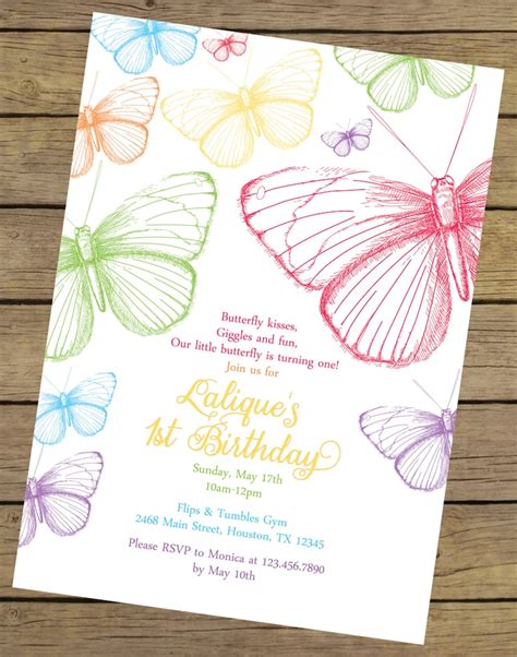 Rainbow Butterfly Birthday Invitation Butterfly Birthday Etsy