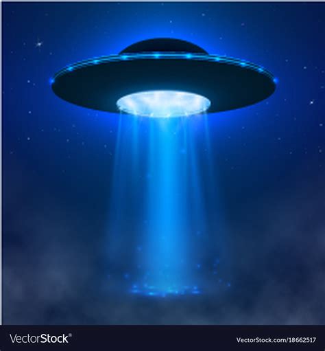 Ufo Alien Spacecraft With Light Beam And Fog Vector Image