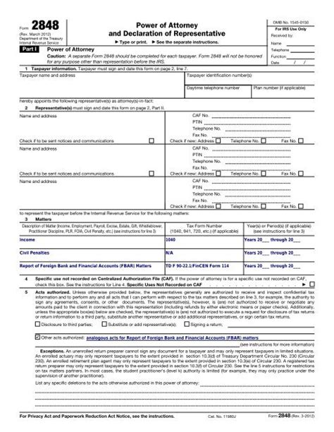 Form 2848 Rev March 2012 Internal Revenue Service