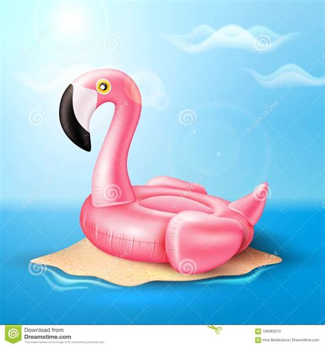 Vector Flamingo Inflatable Pool Ring On Beach Stock Vector