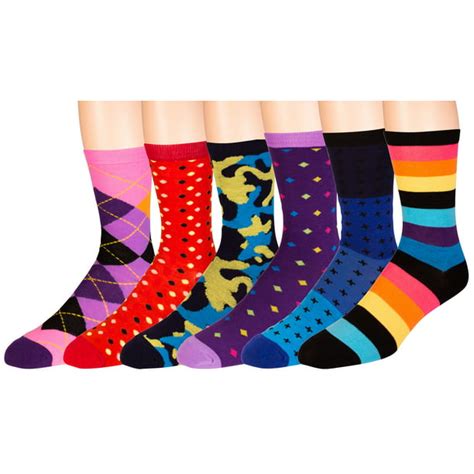 Mens Pattern Dress Funky Fun Colorful Socks 6 Assorted Patterns Size 10 13 6 Pairs