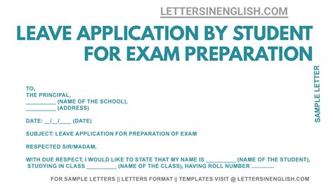 Leave Application By Student To The Principal For Exam Preparation