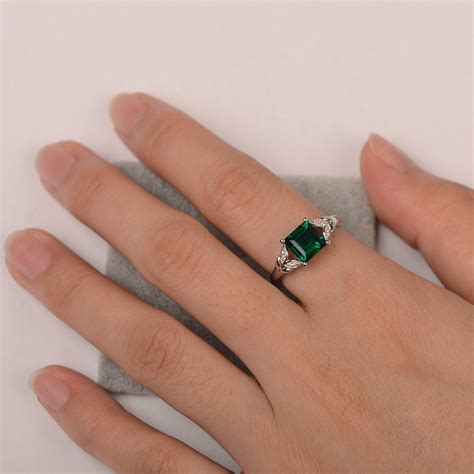 Emerald Ring Square Cut Sterling Silver Engagement Ring May Etsy New