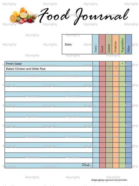Healthy Eating Food Journal Tracker Printable By Tidymighty