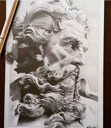 Pin By Mark On Pencil And Sketch Statue Tattoo Greek Art Zeus Statue