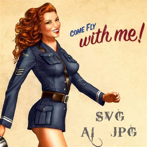 Pin Up Pilot Girl Vector Files Fly With Me Vintage Girl Etsy