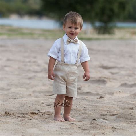 Ring Bearer Outfit Baby Boy Light Beige Outfit Baptism Shorts With