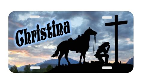 Cowgirl Kneeling Cross Personalized License Plate Auto Car Tag Etsy