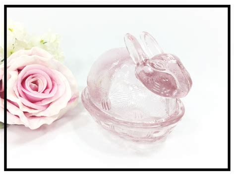 Pink Bunny Depression Glass Jar Pink Glass Rabbit Jar Powder Jar Pink Glass Vanity Jar Pink