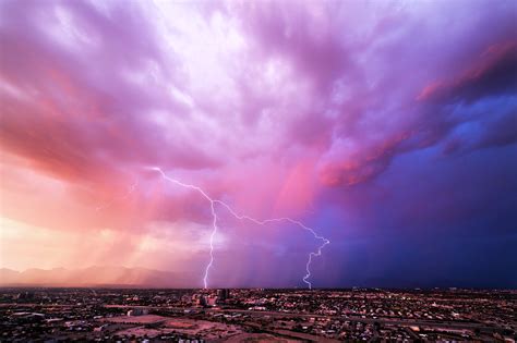 Landscape City Lightning Clouds Storm Thunder