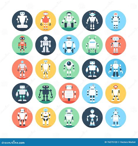 Robots Robotics Colored Vector Icons 3 Stock Illustration