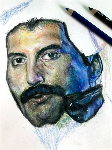 Freddie Mercury Colored Pencil Drawing Wip Drawings Colored Pencil