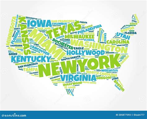 Usa Map Word Cloud Stock Illustration Illustration Of Country 205877593