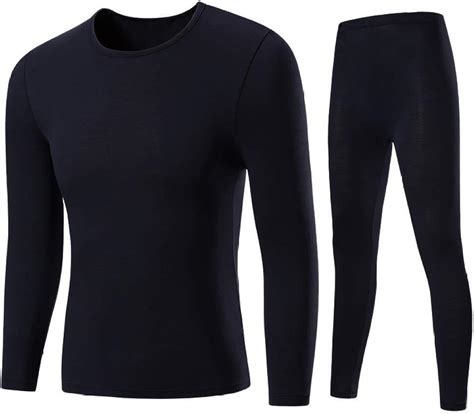 Thermal Underwear Set Ultra Soft Long John Winter Base Layer Top And Bottom Black At Amazon Men