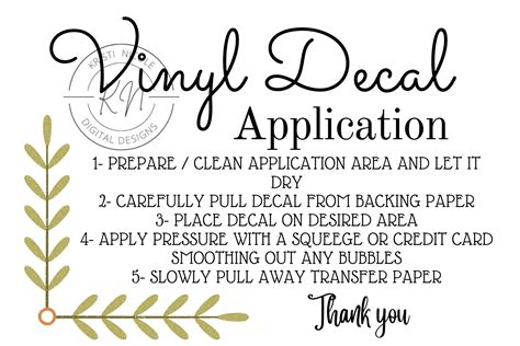 Printable Vinyl Decal Application Card Digital File Ready To Etsy