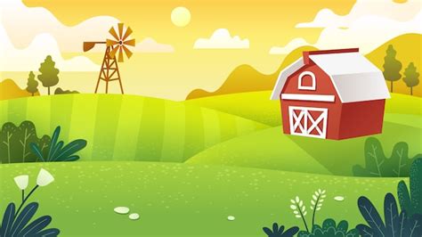 Cartoon Farm Landscape Background Vector Free Download