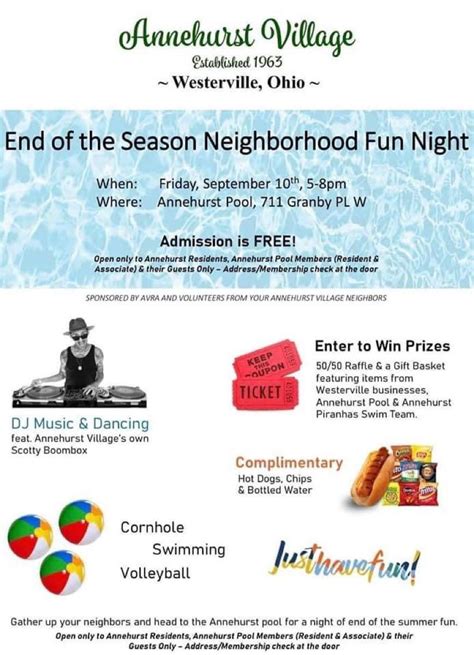 End Of Summer Neighborhood Fun Night Tonight Annehurst Village