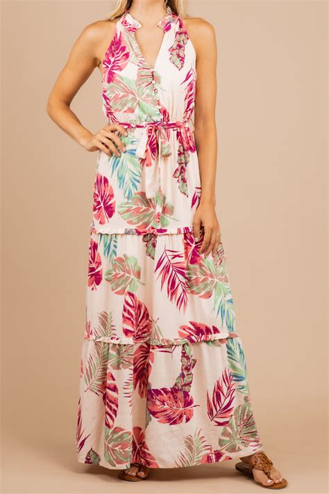 Vibrant Blush Pink Tropical Maxi Dress Boutique Trends Shop The Mint