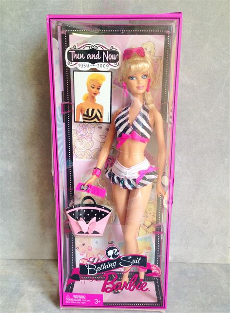 2008 Mattel Then And Now 1959 2009 Bathing Suit Barbie Nib Barbie Poupées Barbie Collector