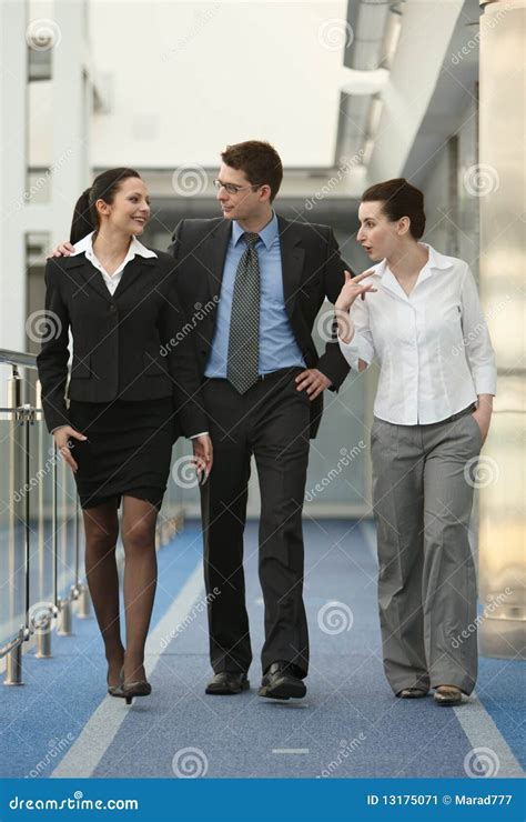 Group Three Persons Talking Walking Office Stock Image Image Of
