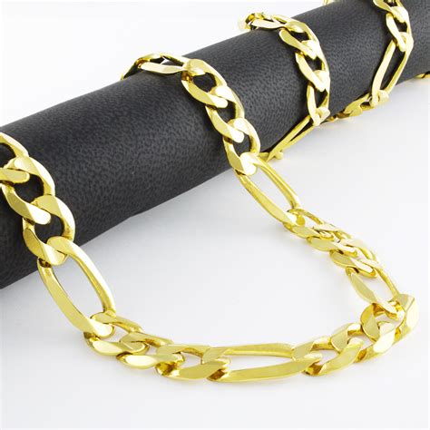 14k Solid Yellow Gold 95mm Mens Figaro Chain Link Bracelet Lobster