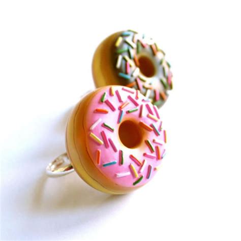 Donut Ring Miniature Food Large Pink Chocolate Doughnut Two Etsy