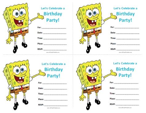 Free Spongebob Birthday Invitation Cards Link