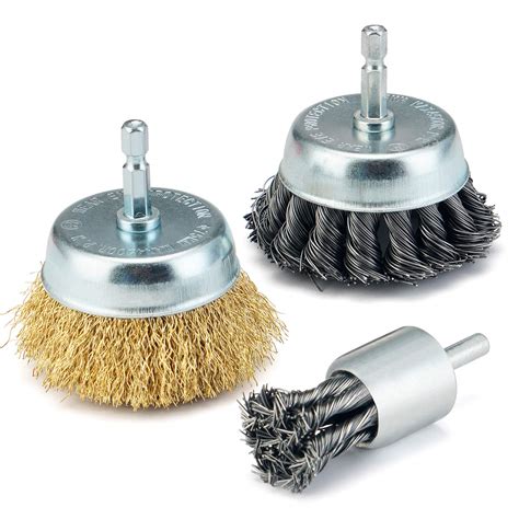 tilax 3 inch wire cup brush end brush set 3 piece wire brush for drill 1 4 inch hex