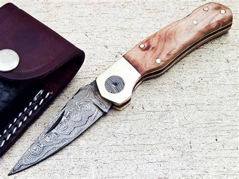 Damascus Steel Custom Handmade Lockback Folding Knife With S