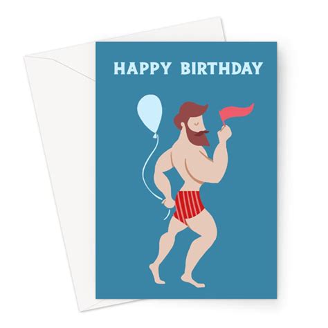 Bearded Man In Boxers Happy Birthday Greeting Card Naked Man Etsy